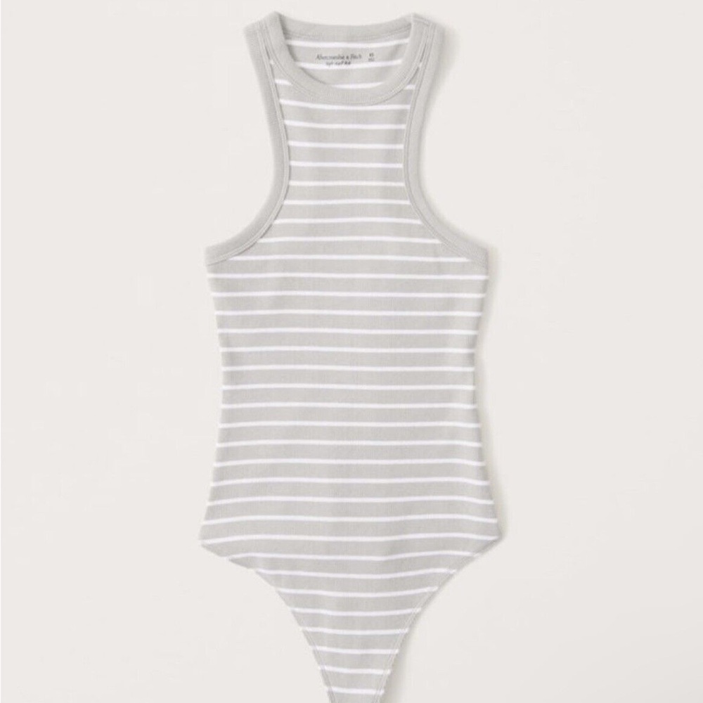 ABERCROMBIE Gray & White Striped Ribbed Scuba Essential Bodysuit XS
